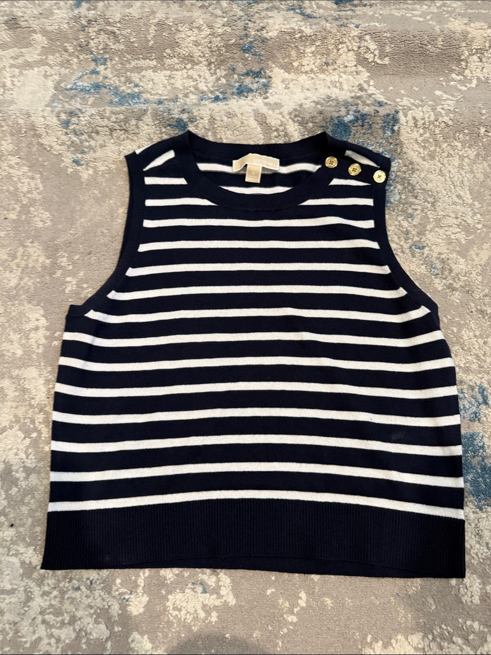 Striped Navy & White Sleeveless Knit Top Michael kors